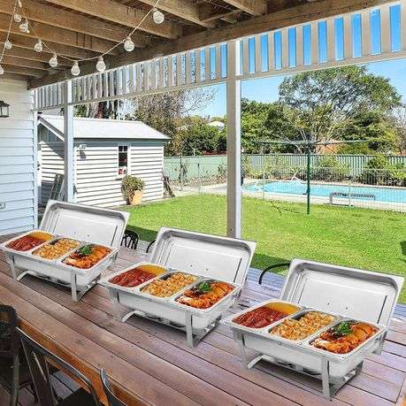 High Quality Stainless Steel Food Warming Triple Pan Chafing Dish - 9 Ltr (PLEASE READ DESCRIPTION)