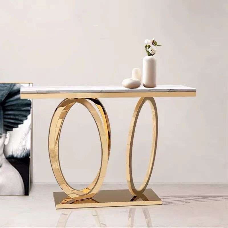 Elegant Marble Top Console Server Table with Oval Bottom