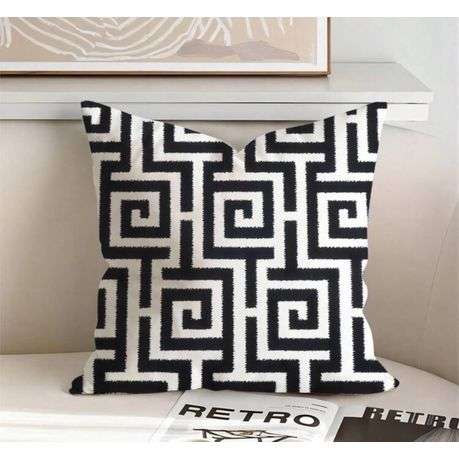 Contemporary Black and White Maze Cushion Covers Set 2
