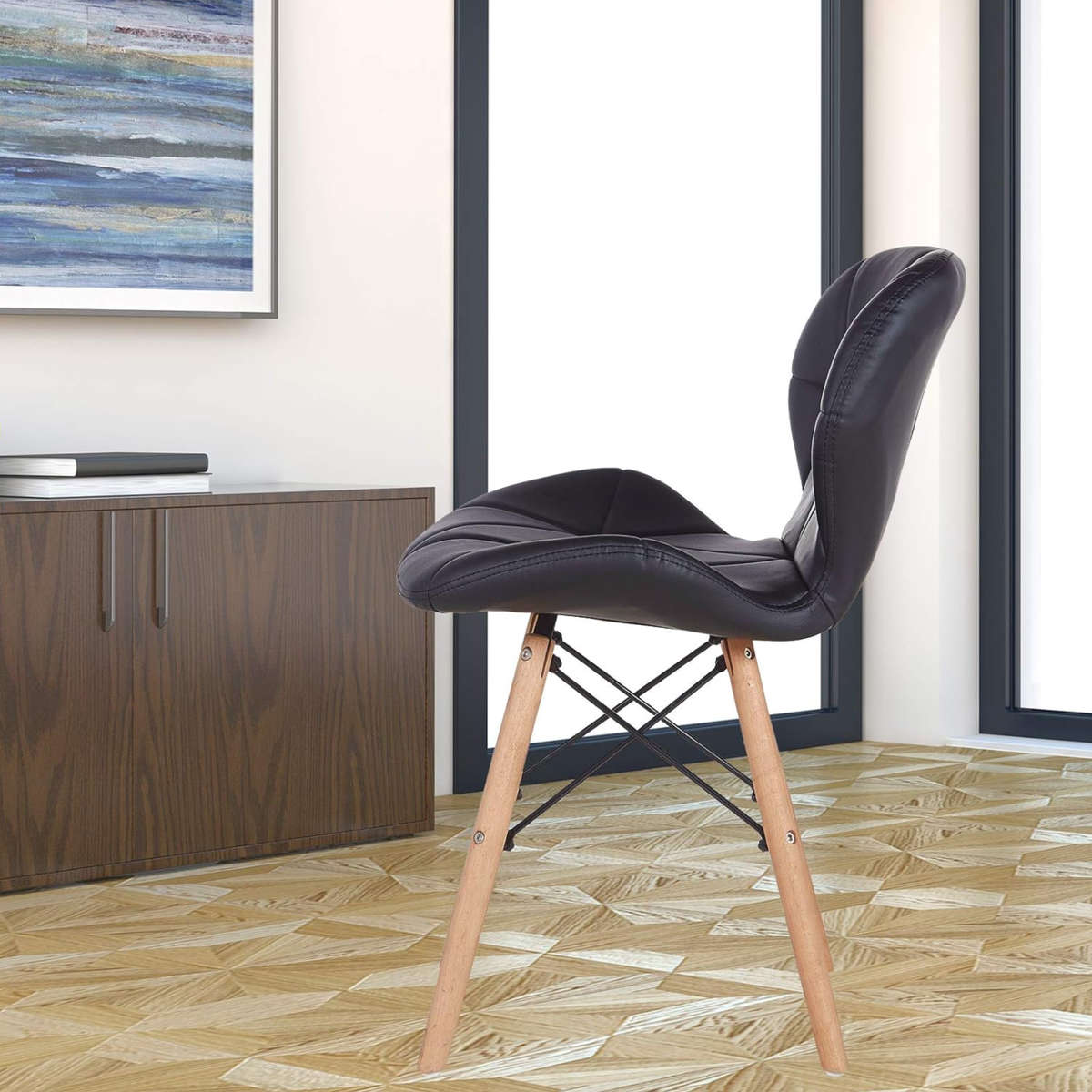 Set Of 2 Multi-Functional Butterfly Leather Dining Chair with Wood Legs