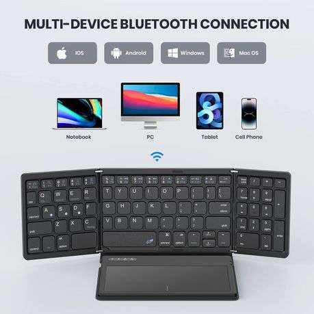 Foldable Bluetooth, Rechargeable Tri-Folding Ultra Slim Travel Keyboard