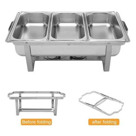 High Quality Stainless Steel Food Warming Triple Pan Chafing Dish - 9 Ltr (PLEASE READ DESCRIPTION)