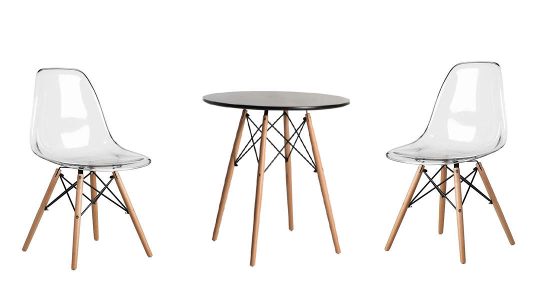 3 Piece Dinning Table - 1 Dining Table and 2 Transparent Dining Chairs - Black