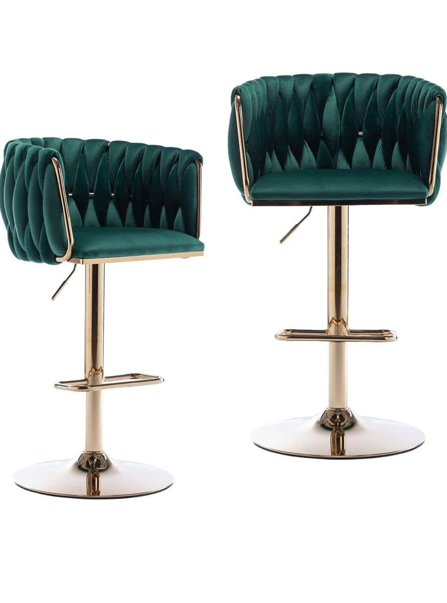 Velvet Woven Bar Stool - Green