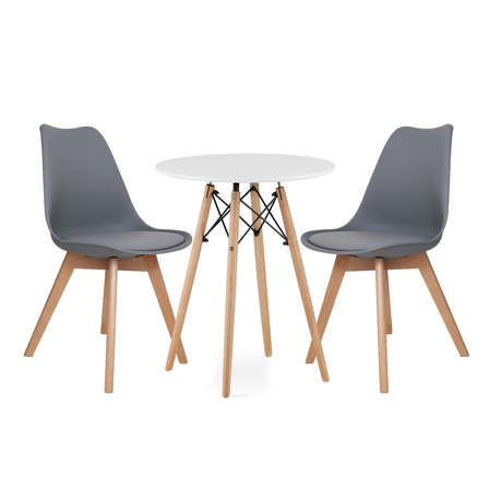 Dining Suites - Rounded Dining Table with Two Padded Chairs - Grey, White