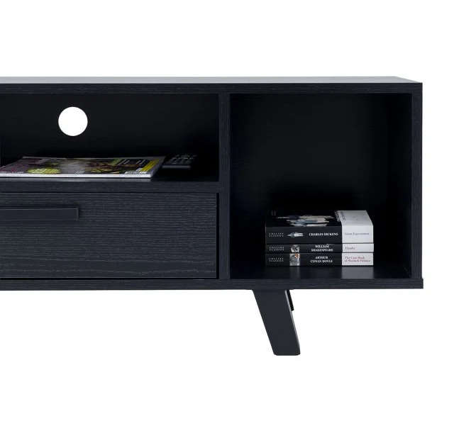 Modern TV Unit with Hinged Storage Door & Open Shelves - MDF Superwood - Black