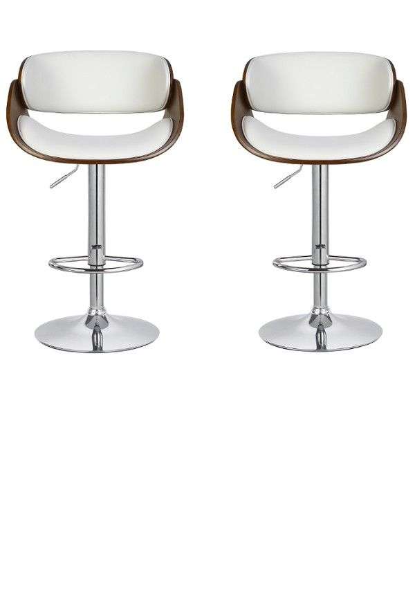 Adjustable Wooden cutout barstool with faux leather - White - 2 Pack