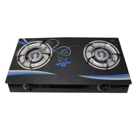 Two-Burner Auto-Ignition Tempered Glass Panel Gas Stove - Blue Petal (PLEASE READ DESCRIPTION)