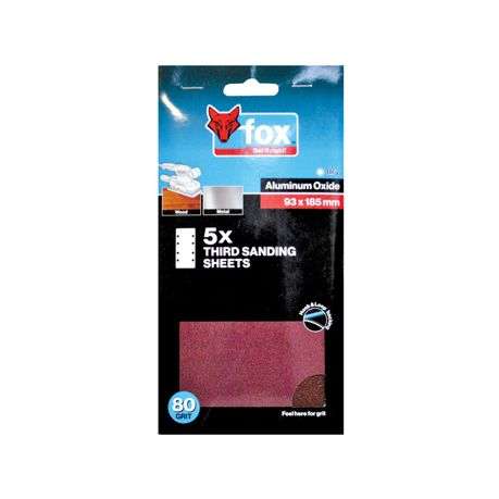 Fox - Sanding Sheet 1/3 Hook & Loop 80G (5) - Fox - Sanding Sheet 1/3 Hook & Loop 80G (5)