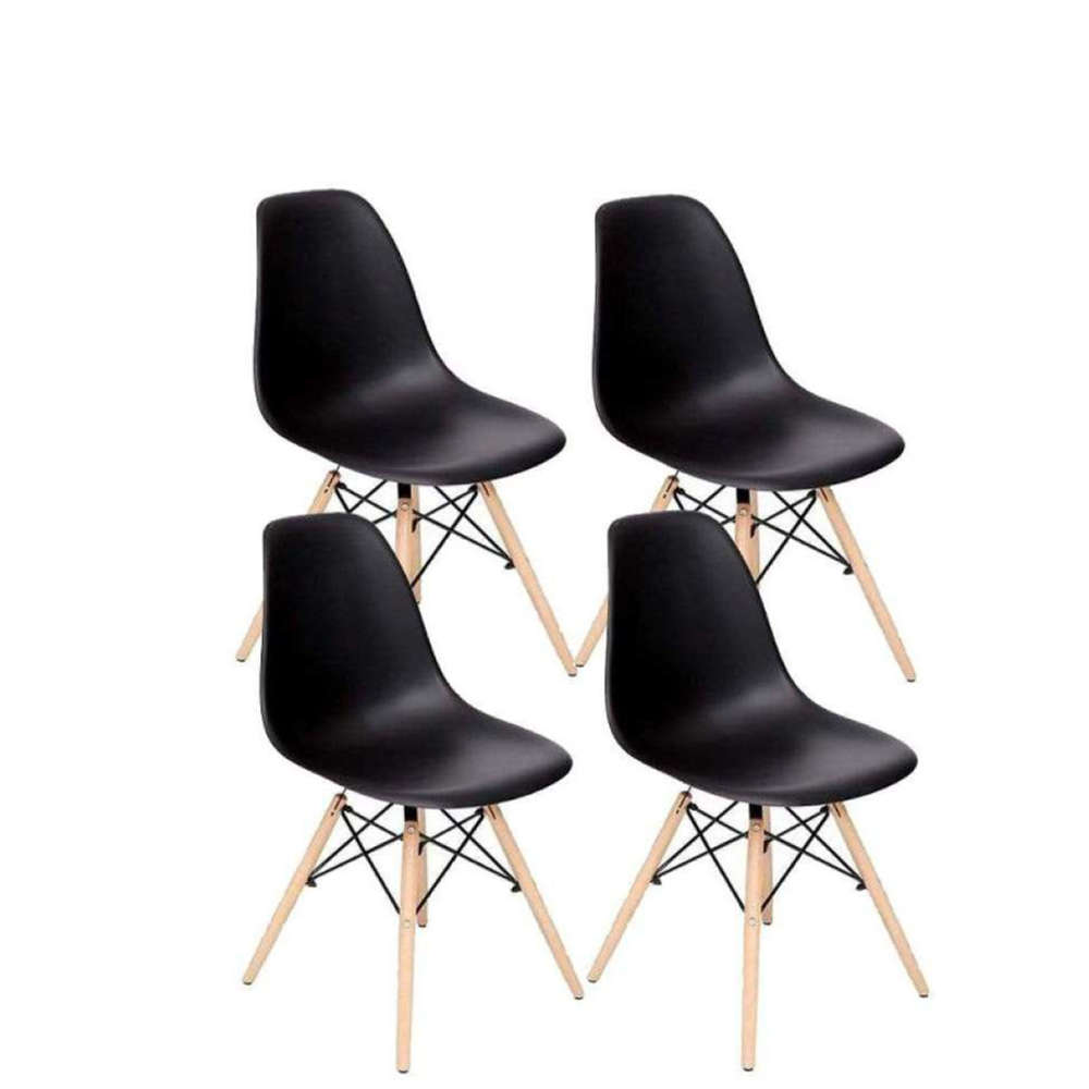 4 Black Wooden Leg Dining Chairs
