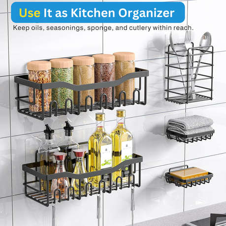 5 Pack Shower Caddy with Hooks, Bathroom Organizers, Premium Metal