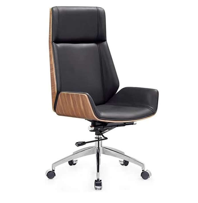 Office Chairs - Executive Brown Wooden Base Microfiber Leather Top - Black Colour