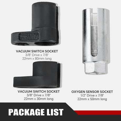 3pc O2 Sensor Socket Set 7/8"&22mm, Cr-V Steel, Automotive O2 Removal Tool