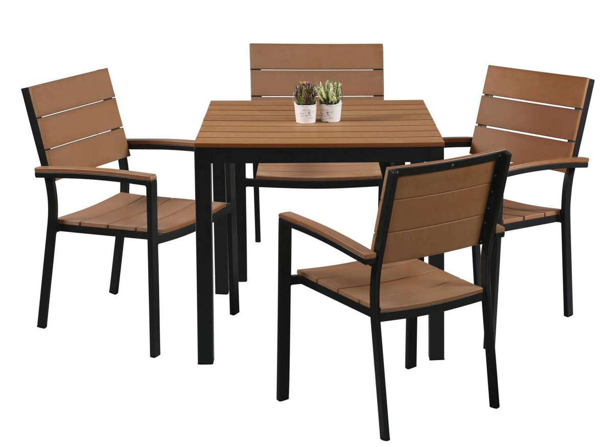 Modern wooden patio table and 4 chairs