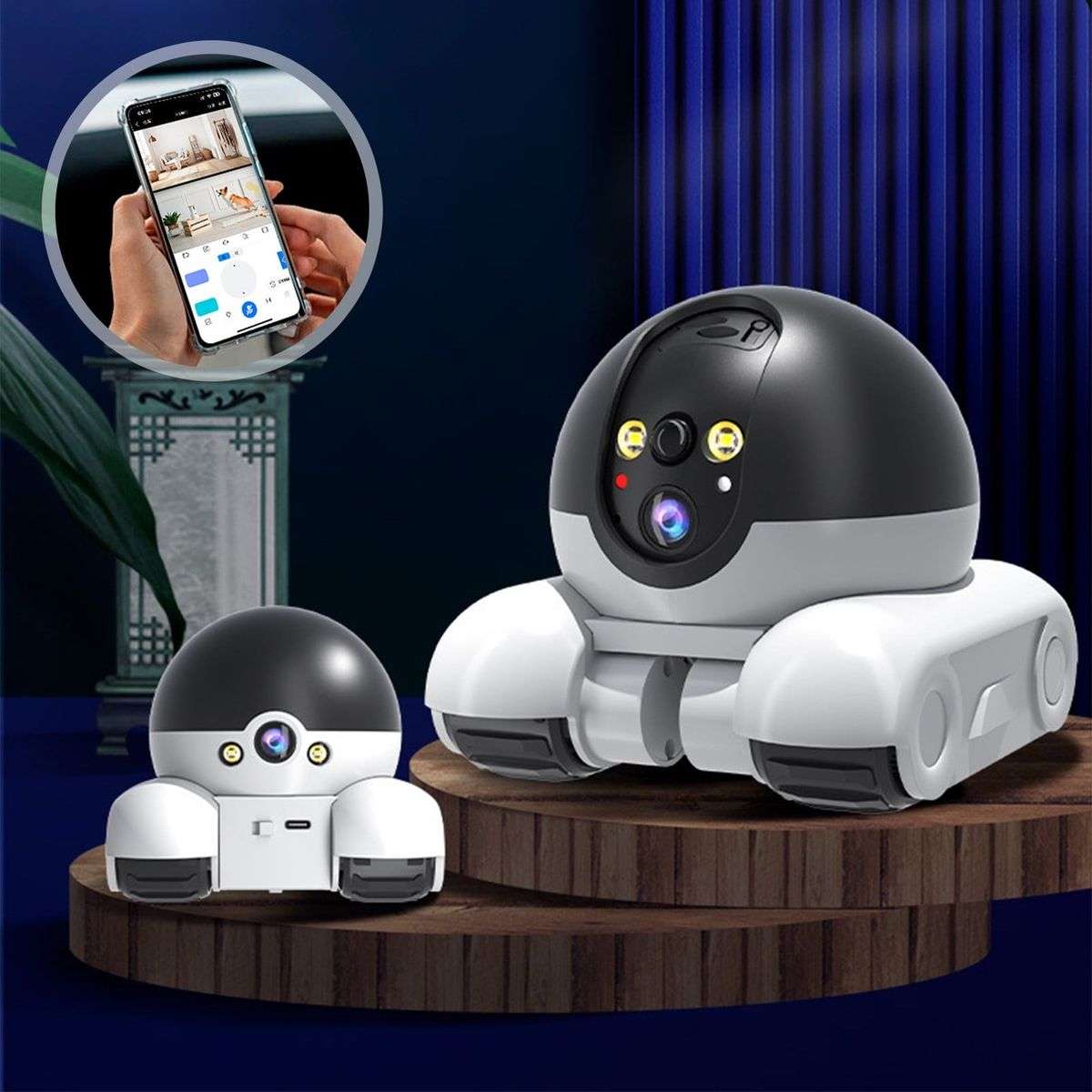 Robot Camera on Wheels 1080P Dual Lens,Indoor Movable Security Camera with 2-Way Talk,Blinky Bot wit