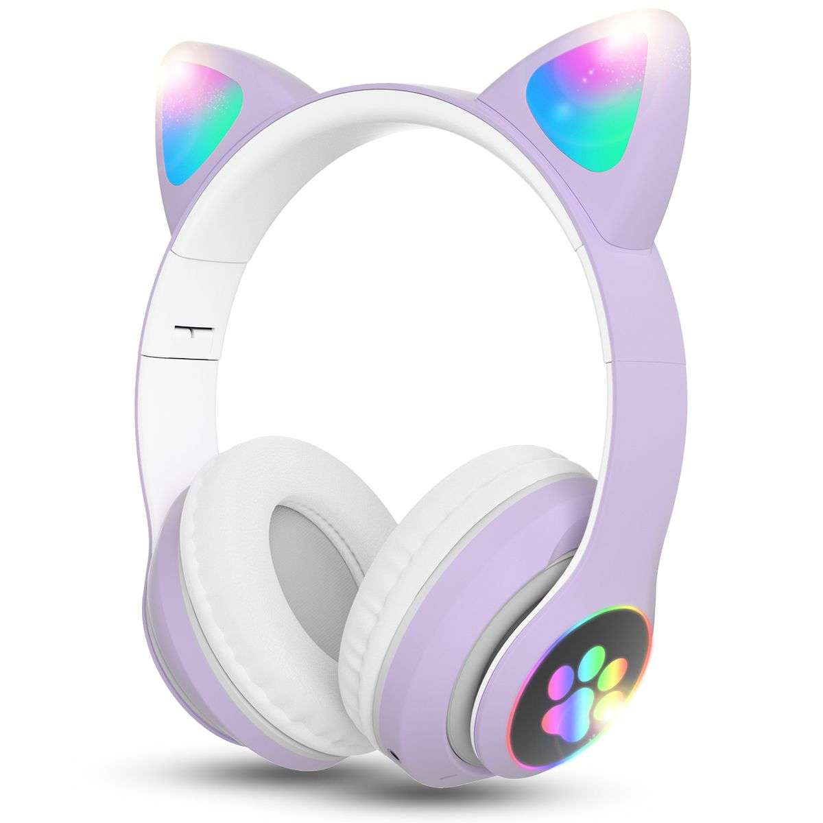 Techme VZV-23M Cat Ear LED Wireless Bluetooth Headphone - Light Purple - Open Box