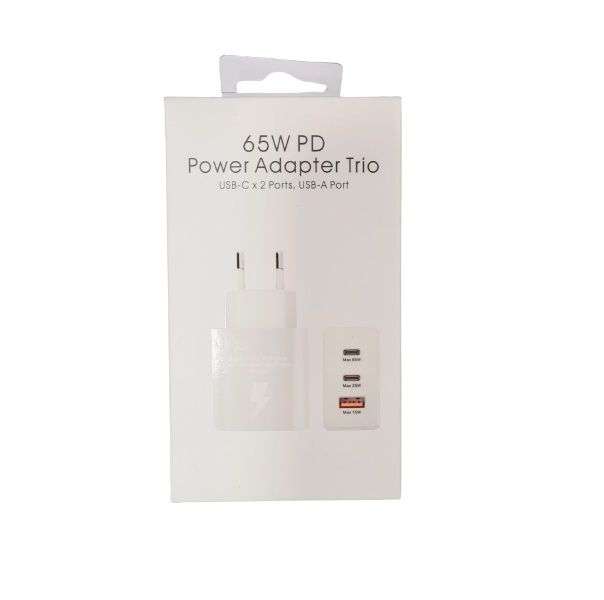 Super Fast 65W PD Power Adapter Trio Charger White