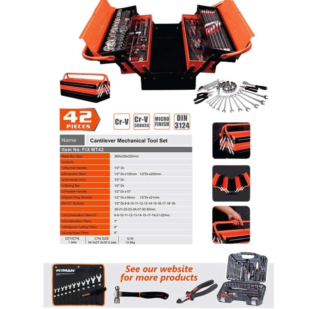 Fixman - 42 Piece Mechanic Cantilever Tool Box Set