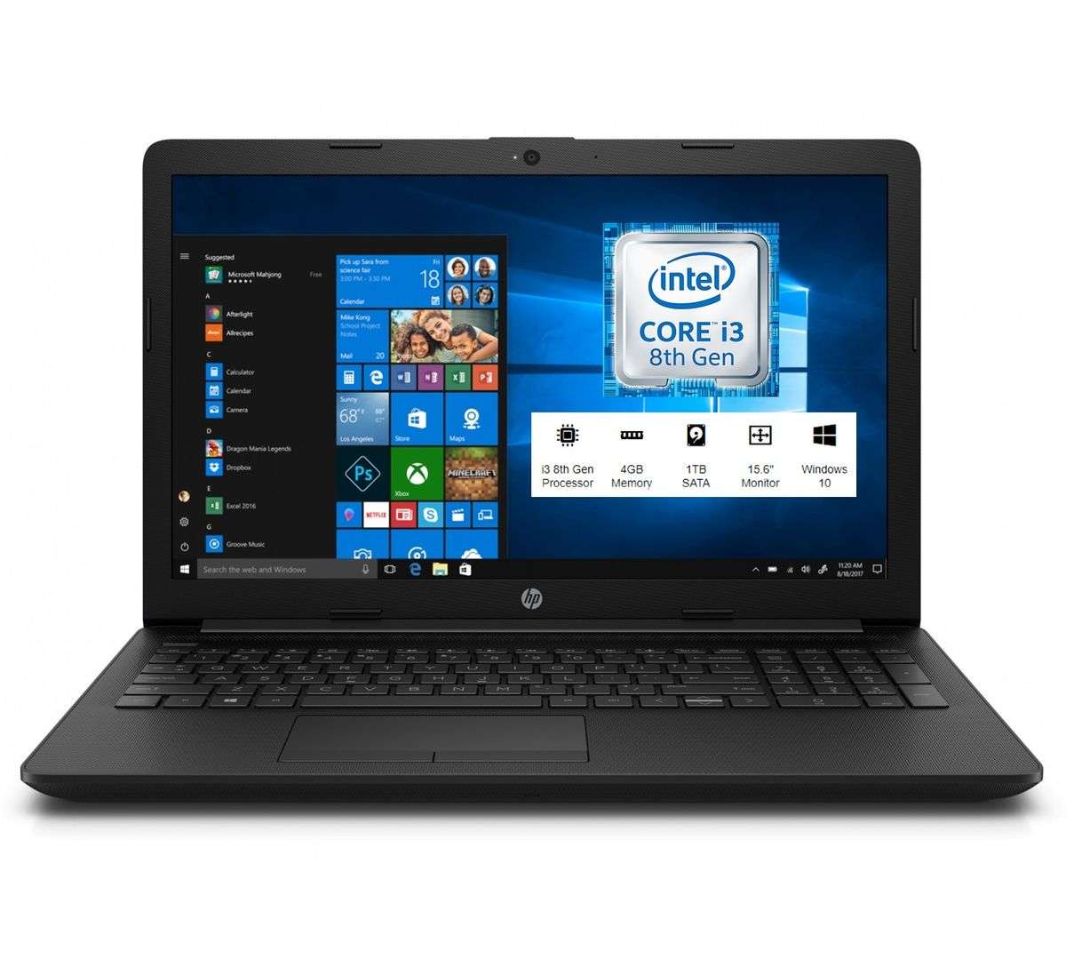 HP 15 Intel® Core i3 8th Gen 15-da0041ni 15.6` HD Laptop in Jet Black