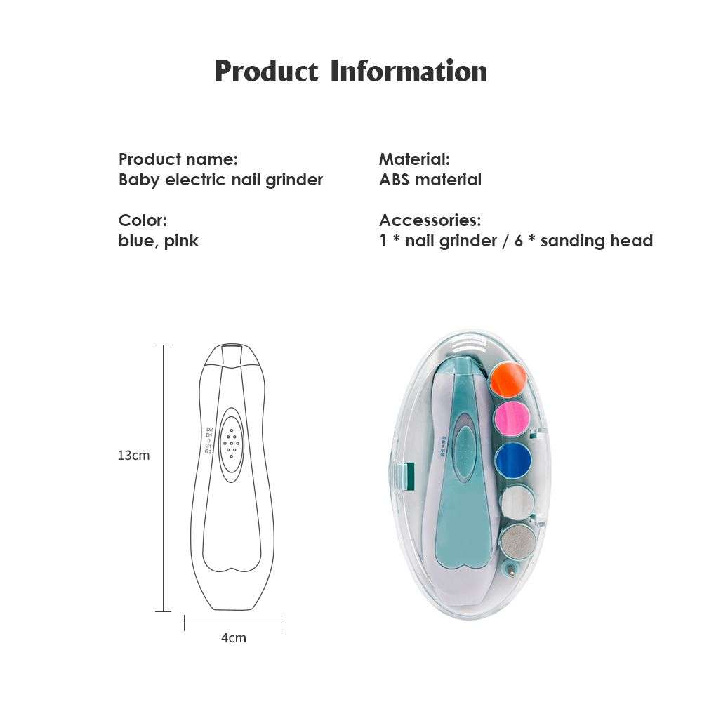 Baby Nail Trimmer Electric File Set with Light Replacement Heads - Pink