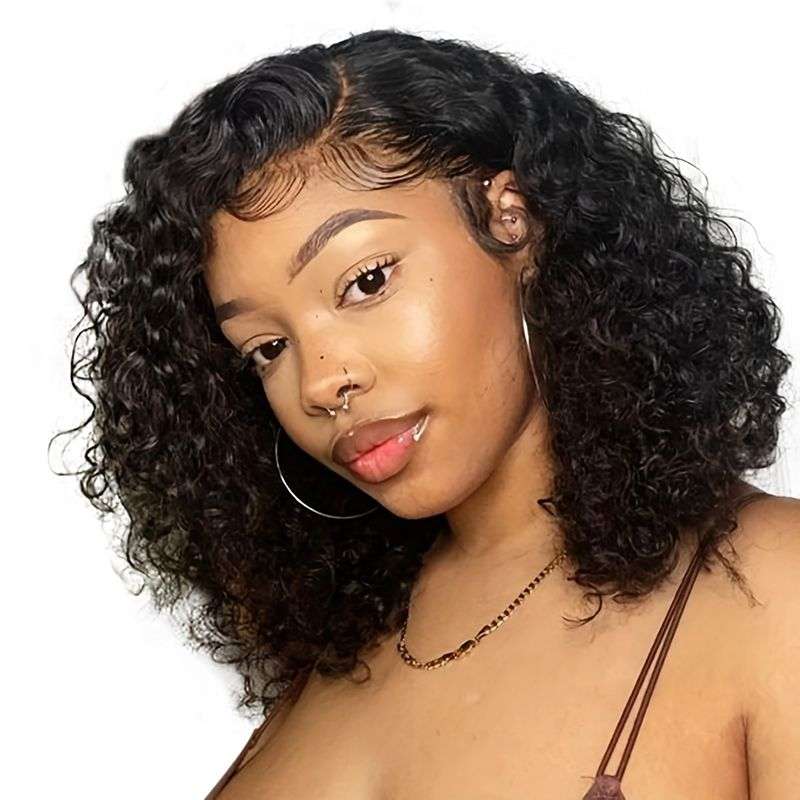 14" Curly Hair-Deep Wave Bob 13x4 Lace Frontal Wig Glueless