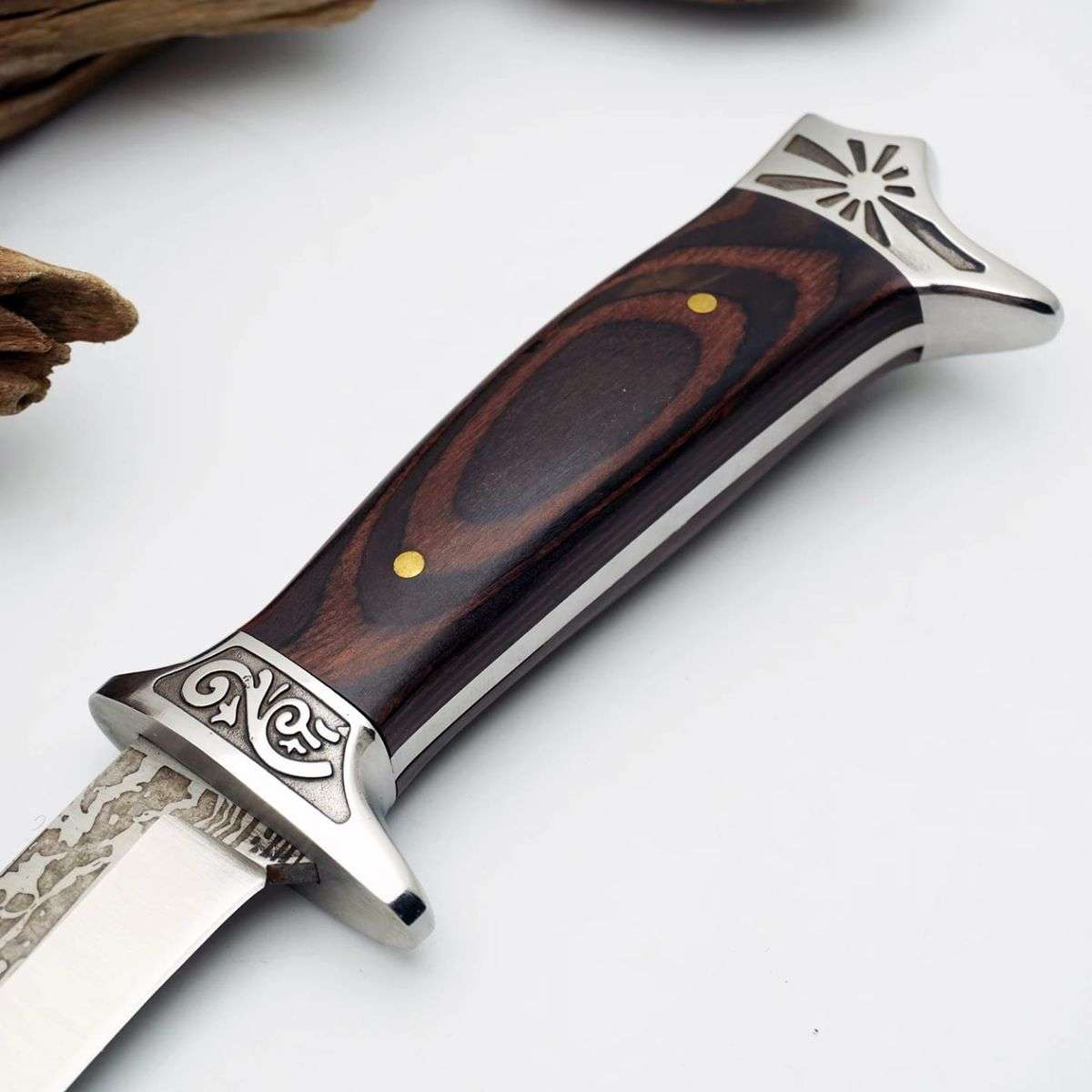 Simulated Damascus Blade Knife With Leather Sheath AC1206