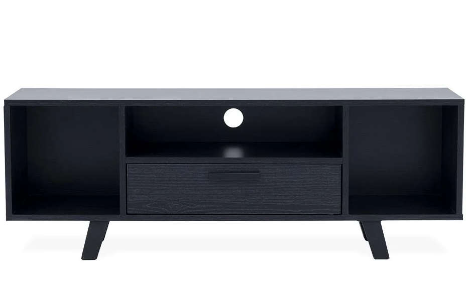 Modern TV Unit with Hinged Storage Door & Open Shelves - MDF Superwood - Black