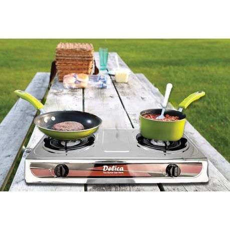 Two Burner Gas Stove with Auto Ignition, Pan Support & Accessories Set (PLEASE READ DESCRIPTION)