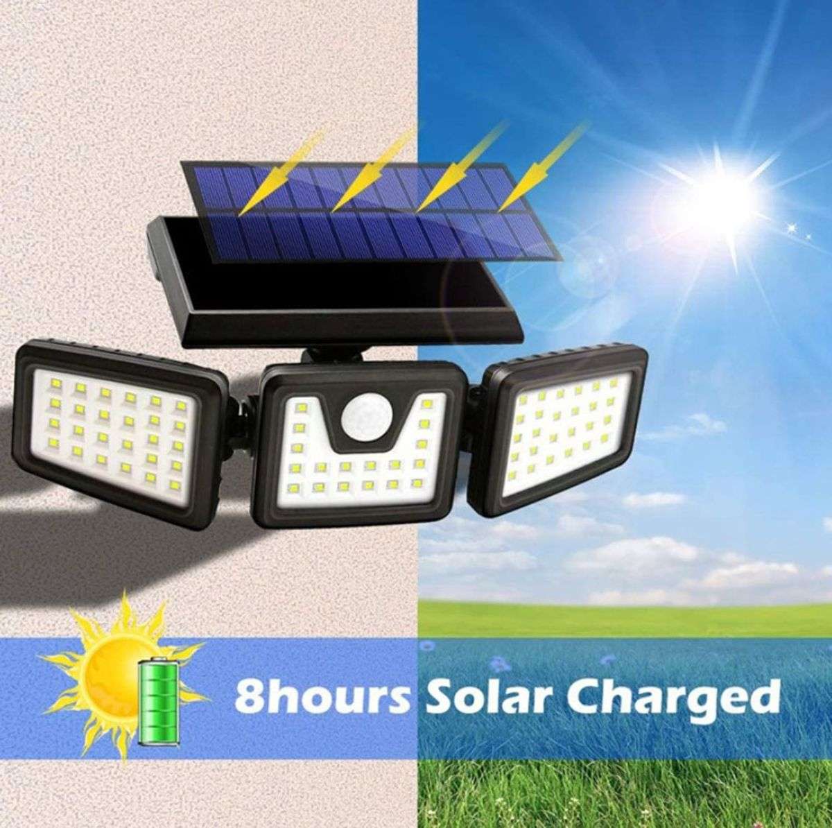 Tripple Head Solar Power Outdoor Waterproof LED Motion Sensor Wall Light