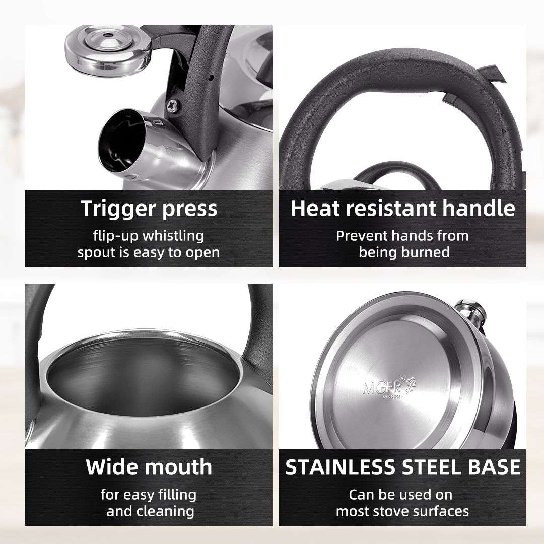 3L Stainless Steel Whistling Kettle Stovetop Kettle for Gas Electric