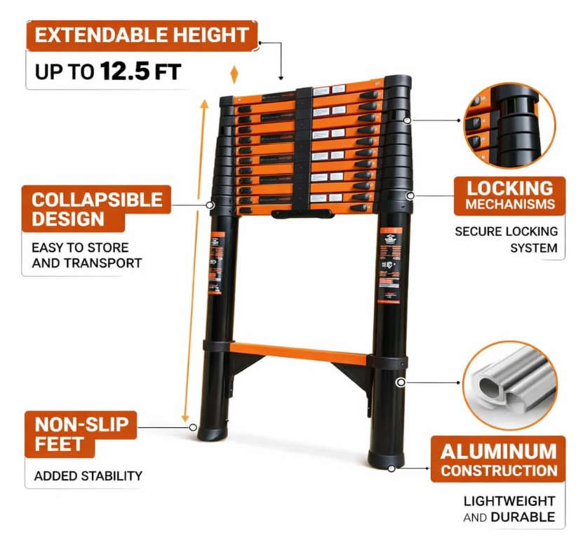 Carbon steel telescopic ladder (Seven-step straight ladder 2.7M)