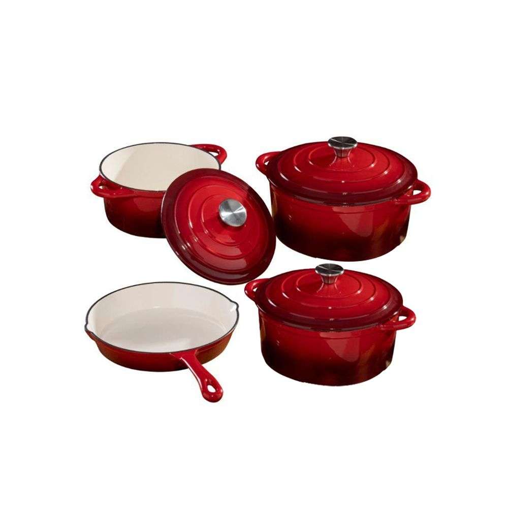 Cast Iron Pot Set -7 Piece [Red]