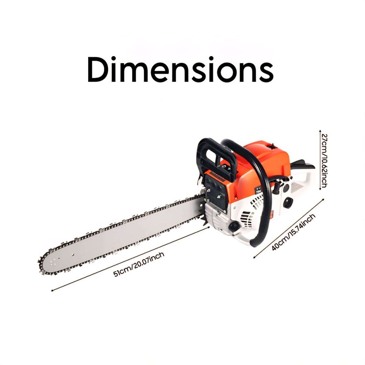 52cc 20 INCH 2-Stroke Petrol Power Chainsaw With Tool Kit & Gloves- 7500Rpm