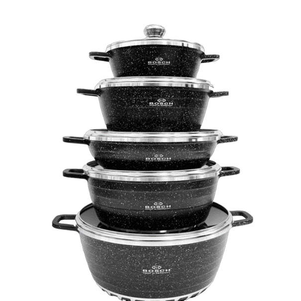 Aluminum Efficiency Non-Stick Induction10 Pot Set - Black