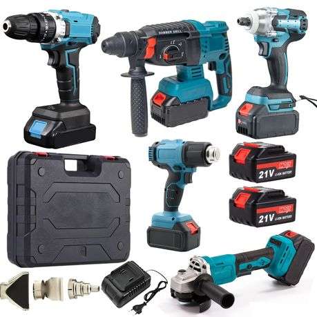 Cordless Hammer Drill, Impact Wrench, Grinder, Drill, Heat Gun & Case(DRILL CHUCK DAMAGED)