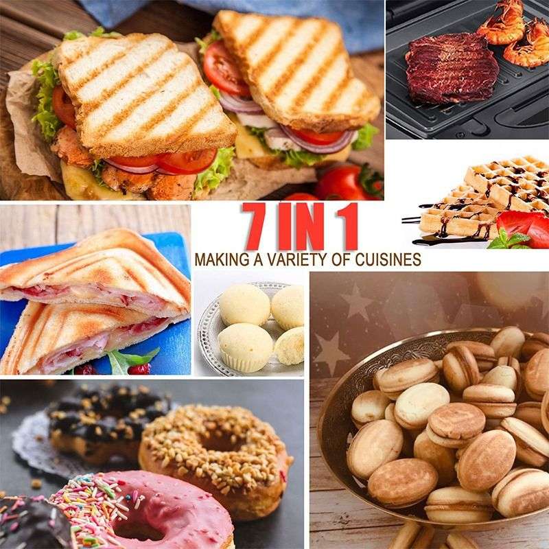 7-in-1 Multifunctional Electric Sandwich, Waffle, Muffin, Donut Maker