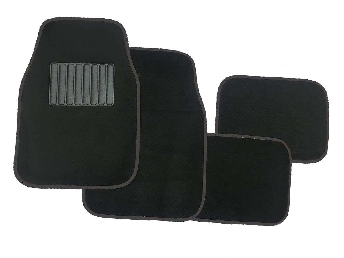Four Piece Car Mat Set with Heelpad - Black