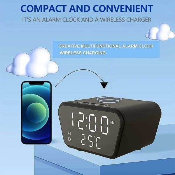 Aerbes AB-SJ44 Alarm Clock With 15W Wireless Charger and Temperature