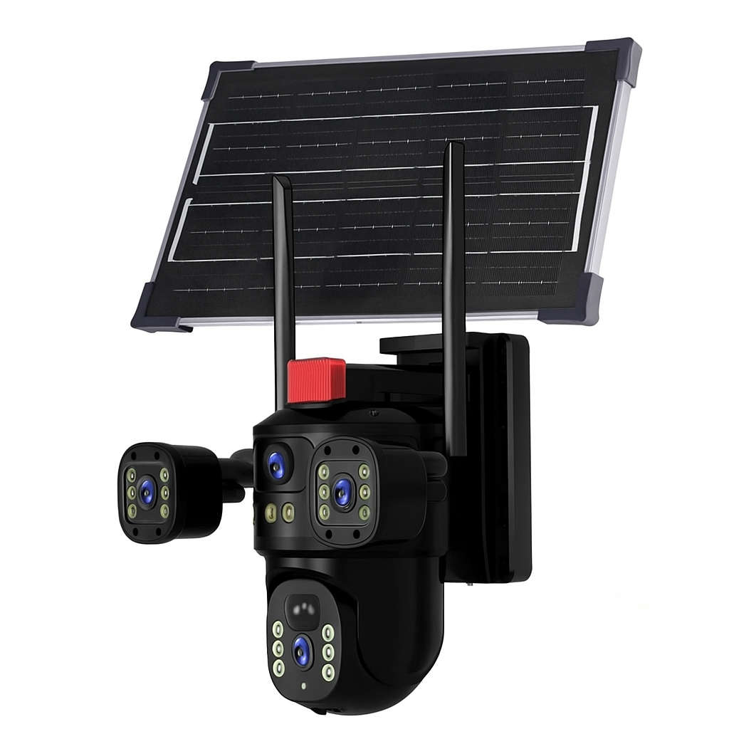4-Lens Solar Security Camera  6MP Ultra HD, 4G LTE, Weatherproof, Panoramic View, No WiFi or Power