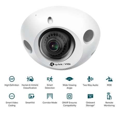 Tp-Link - Vigi C230Imini-2.8 3MP IR Mini Dome Network Camera (2.8mm) - Tp-Link - Vigi C230Imini-2...