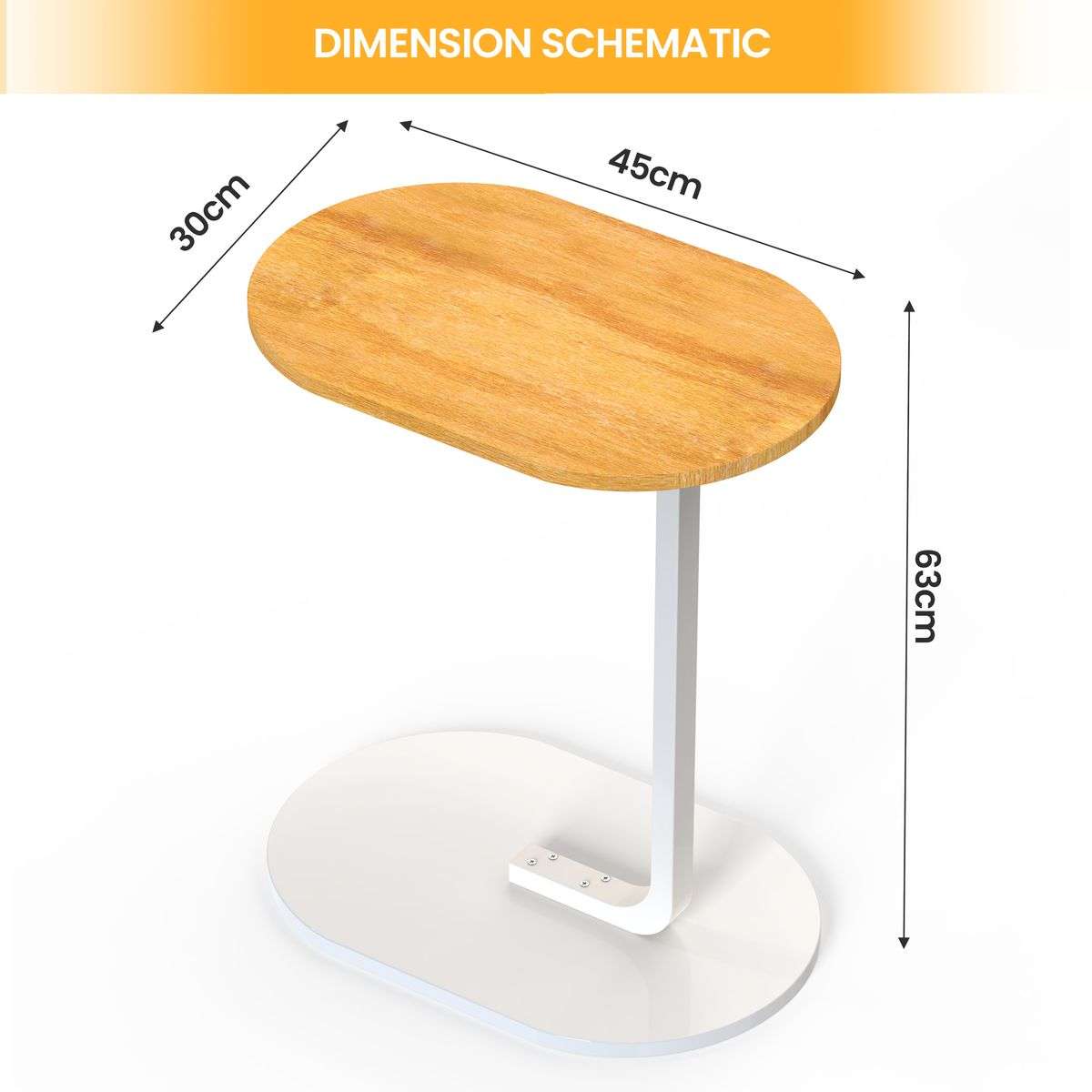 Coffee Table C-Shape Side Table Wooden End Table Couch Table Snack Table - Wood+White