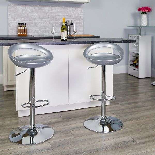 Barstool - Glossy Cutout Barstool with Gear Lift - Silver