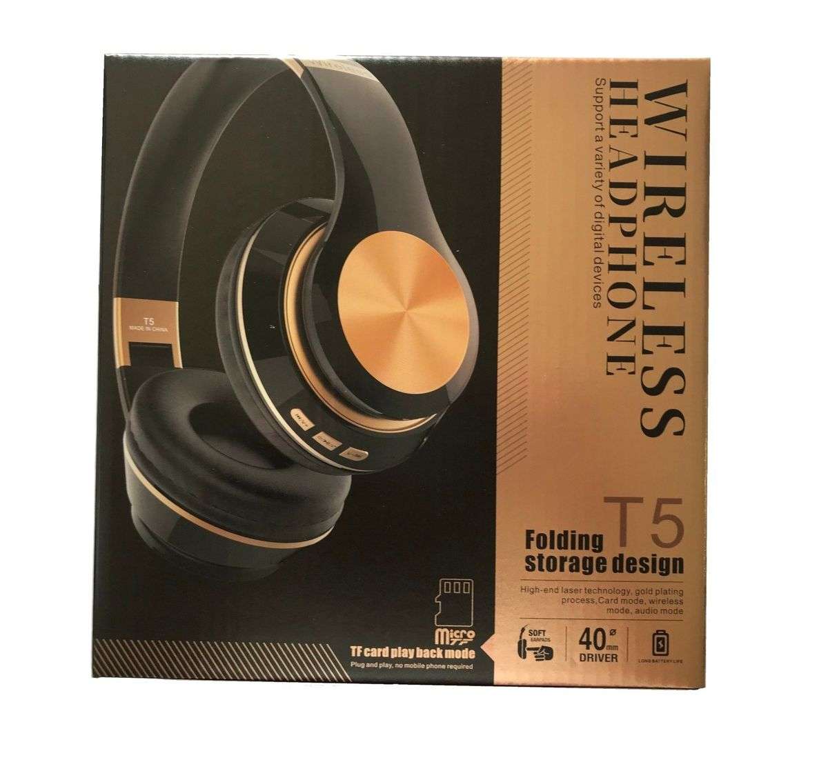 T5 Bluetooth Headphone 5.0 3D Stereo Wireless Headphones with Mic Foldable