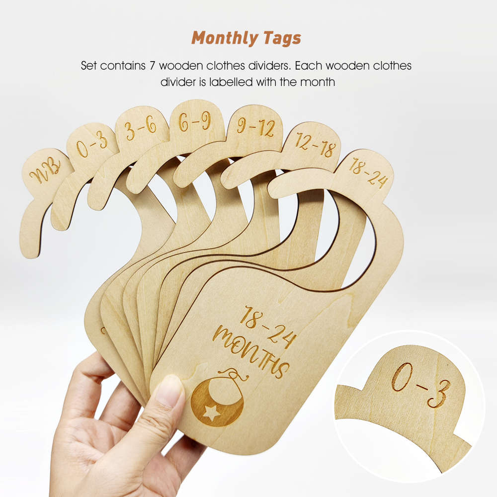 7pc Wooden Baby Closet Dividers Double Sided Tags by Months - Home