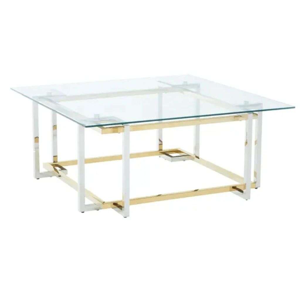 New gold square glass coffee table