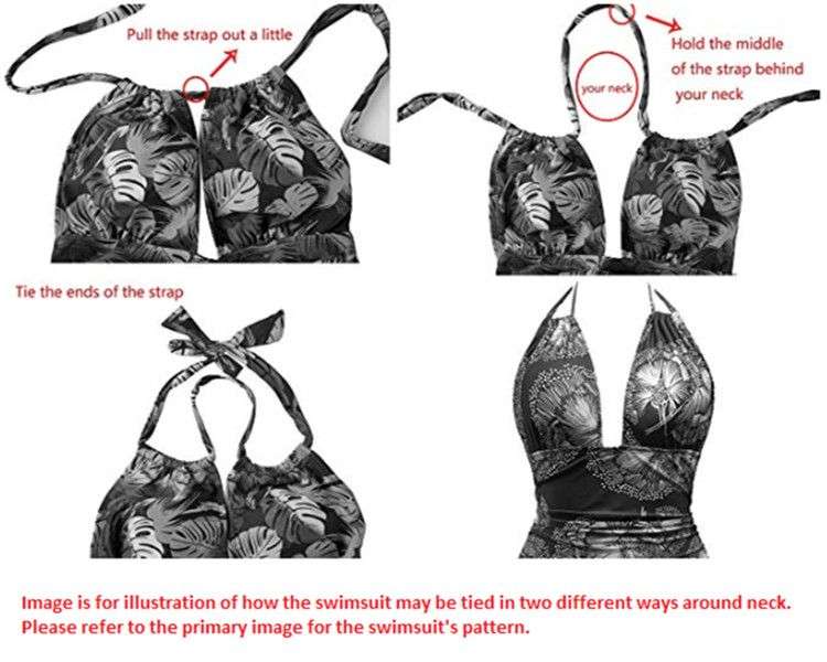 Olive Tree - Ladies One Piece Tummy Control 2-Way Swimsuit -BlackFlower - 2XL