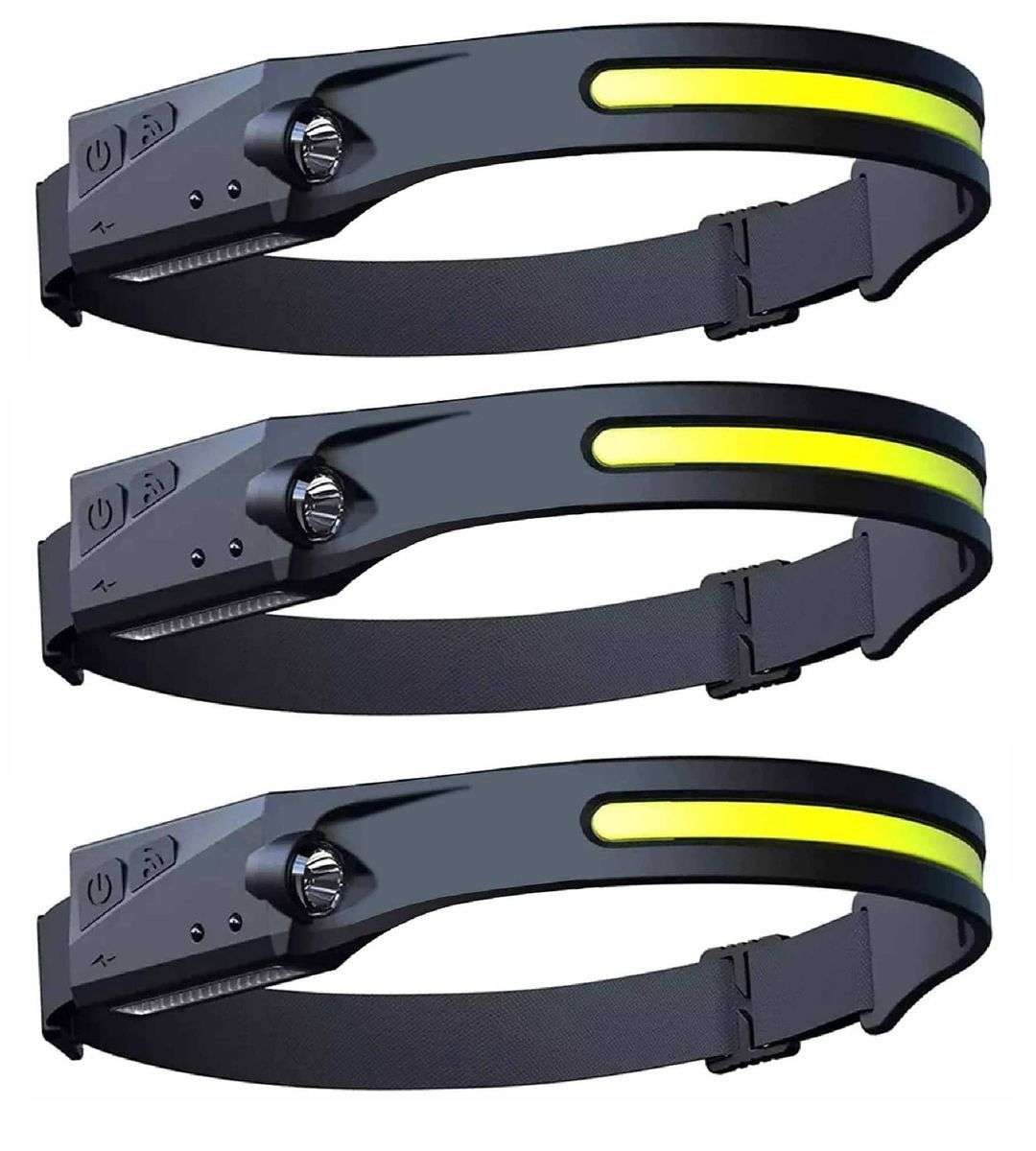 Multi-function LED Rechargeable Head Lamp - Black - Set of 3