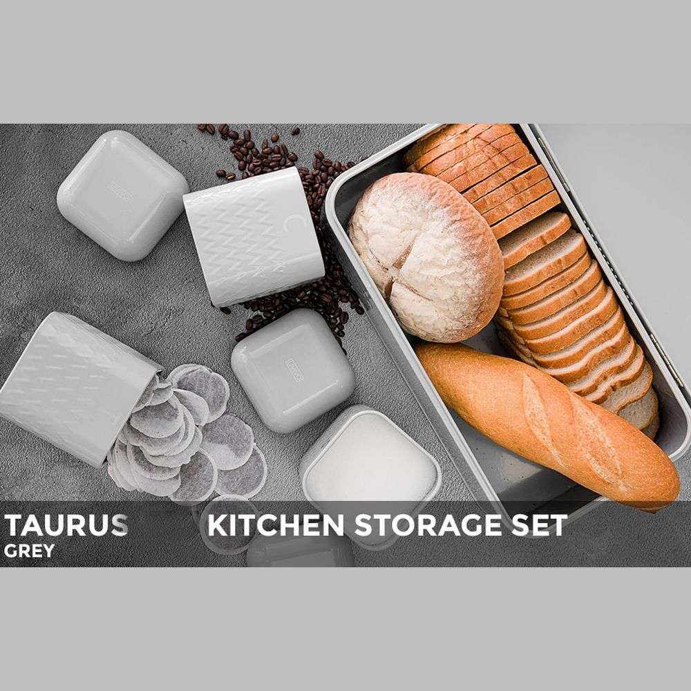 DH - Breadbin Retro Design with 3 Piece Matching Canister Set - Grey