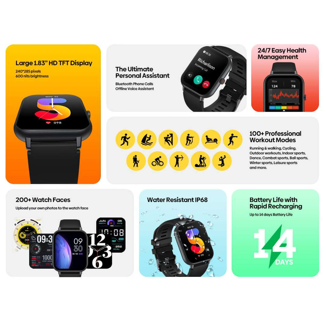 BTALK LITE - IP68 Water Resistant Smart Watch - Black