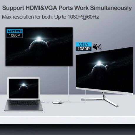 USB-C 4-in-1 Hub | 4K HDMI + VGA + USB 3.0 + 60W PD Charging | Laptop Docking Adapter